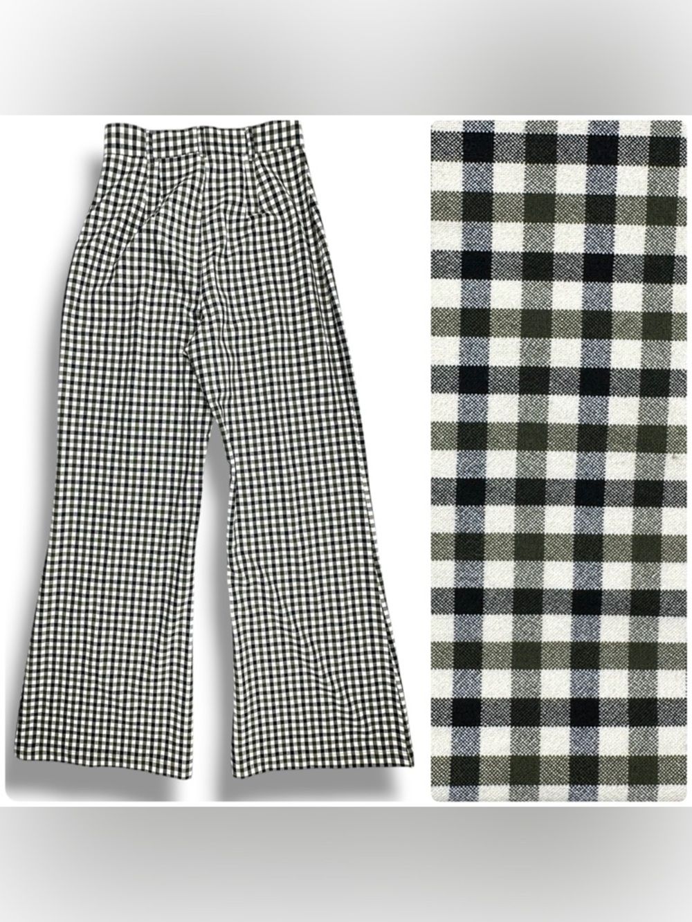 Free People Jules Plaid High-Rise Wide-Leg Pants Black Cream Olive Size 6
